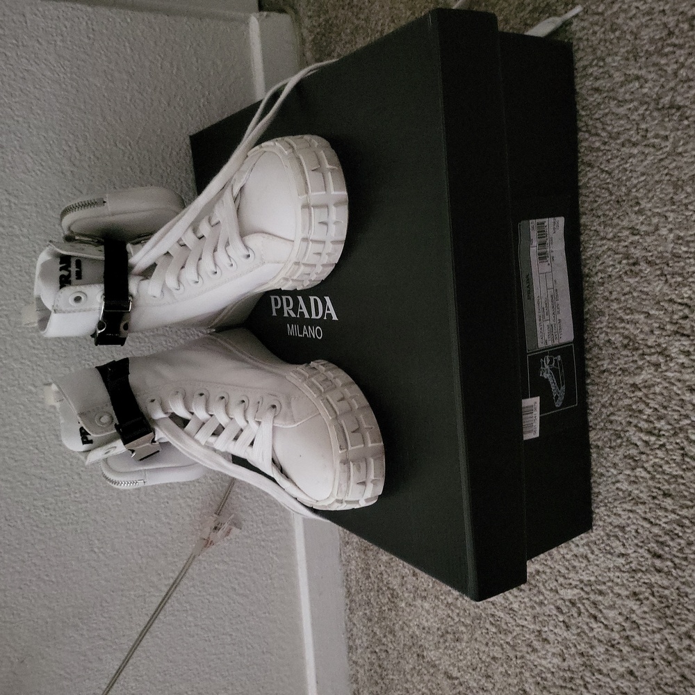 White Prada high-top sneaker size 36.5